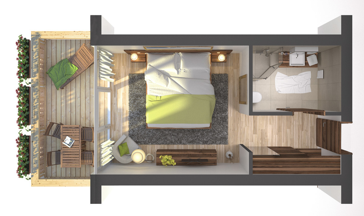 3D Grunsriss Hotelzimmer